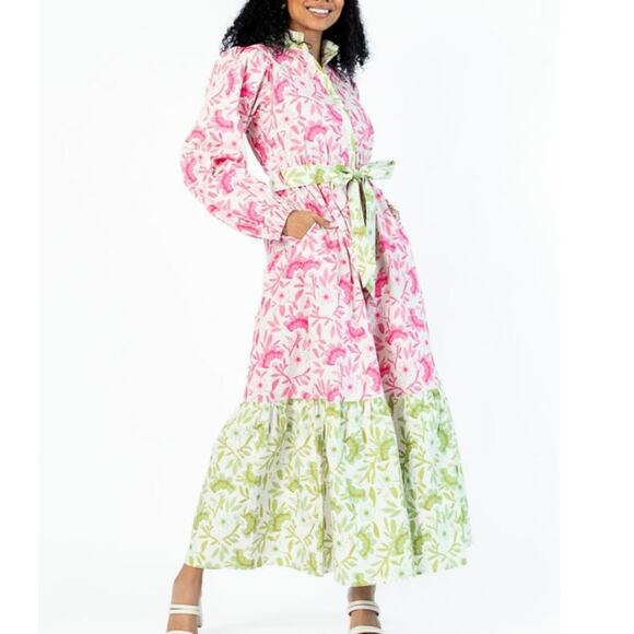 Pink Lily Womens Grow Together Colorblock Floral Print Maxi Dress Sz S Coquette - Picture 1 of 16
